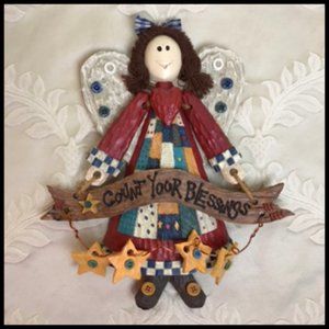 Home Interiors Count Your Blessings Country Patchwork Resin Angel Wall Hanging